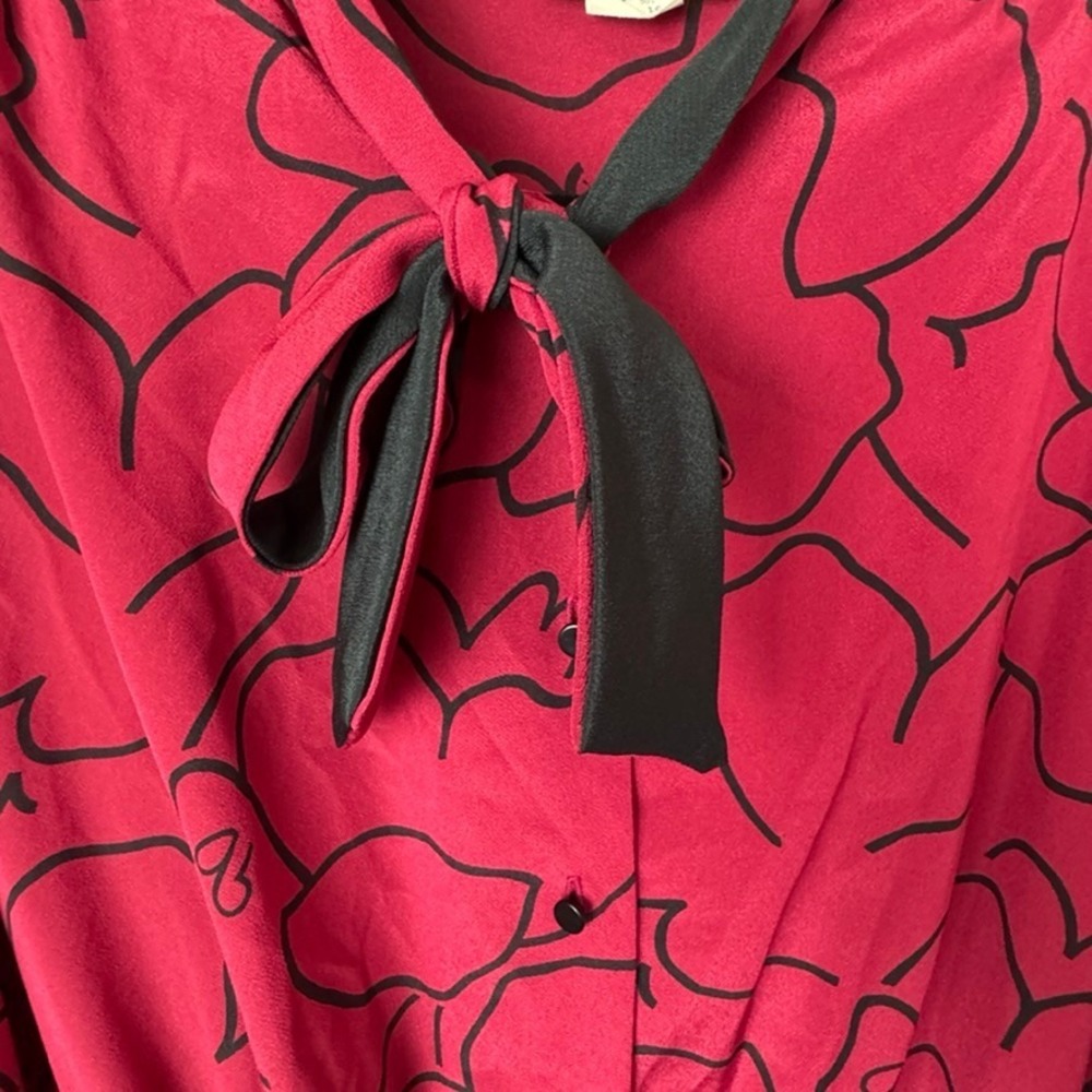 J.J. Dean of California Vintage 80s Pink Black Abstract Floral Bow Midi Dress 16 - Picture 2 of 6